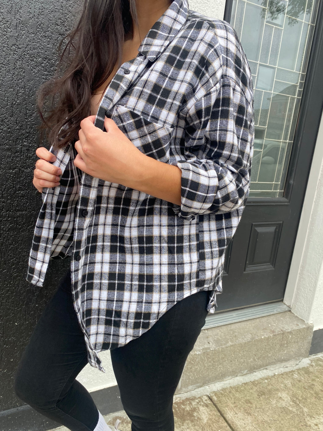 OVERSIZED PLAID FLANNEL SHIRT  IN BLACK