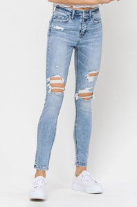 HIGH RISE DISTRESSED ANKLE SKINNY