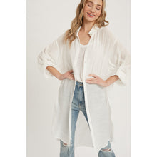 BUTTON-UP VENTED LONGLINE SHIRT IN IVORY