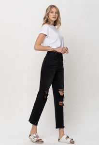 HIGH RISE DISTRESSED STRAIGHT CROP JEAN
