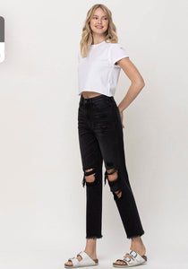 HIGH RISE DISTRESSED STRAIGHT CROP JEAN